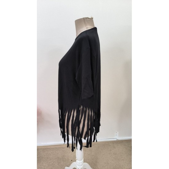 Kadın Kısa Kollu Bisiklet Yaka Püsküllü Viskon Bluz , 31533