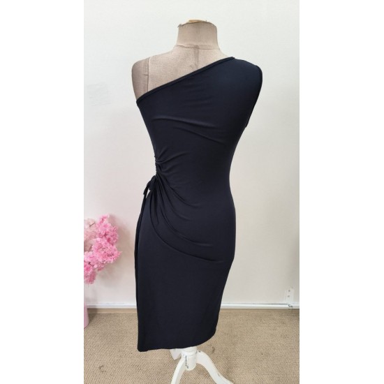 Kadın Tek Omuzdan Askılı Yandan Büzgülü Yırtmaçlı Midi Viskon Elbise, 31546