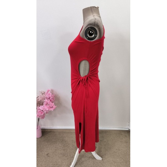 Kadın Tek Omuzdan Askılı Yandan Büzgülü Yırtmaçlı Midi Viskon Elbise, 31545