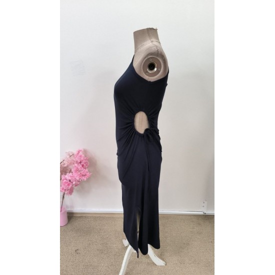 Kadın Tek Omuzdan Askılı Yandan Büzgülü Yırtmaçlı Midi Viskon Elbise, 31543