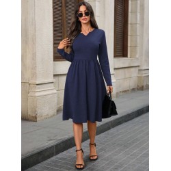 Kadın Uzun Kollu V Yakalı Cepli Midi Ithal Krep Elbise, 31552