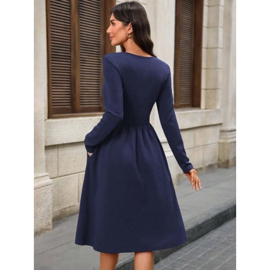 Kadın Uzun Kollu V Yakalı Cepli Midi Ithal Krep Elbise, 31552 Kadın Uzun Kollu V Yakalı Cepli Midi Ithal Krep Elbise, 31552