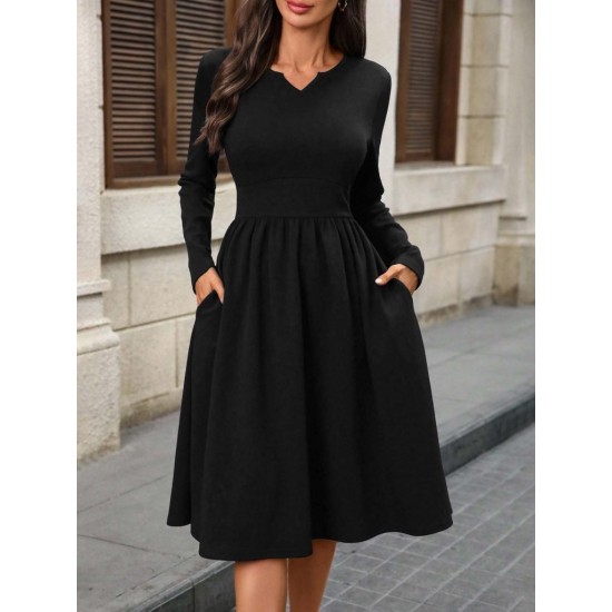 Kadın Uzun Kollu V Yakalı Cepli Midi Ithal Krep Elbise, 31550 Kadın Uzun Kollu V Yakalı Cepli Midi Ithal Krep Elbise, 31550