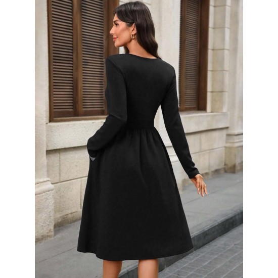 Kadın Uzun Kollu V Yakalı Cepli Midi Ithal Krep Elbise, 31550 Kadın Uzun Kollu V Yakalı Cepli Midi Ithal Krep Elbise, 31550