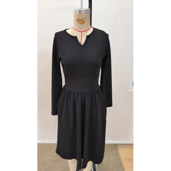 Kadın Uzun Kollu V Yakalı Cepli Midi Ithal Krep Elbise, 31550 Kadın Uzun Kollu V Yakalı Cepli Midi Ithal Krep Elbise, 31550