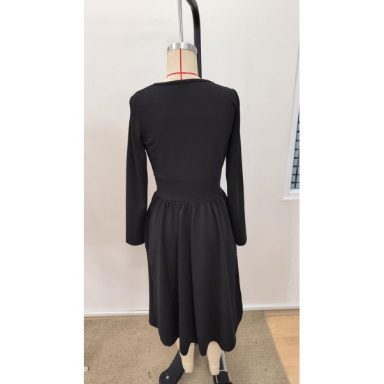 Kadın Uzun Kollu V Yakalı Cepli Midi Ithal Krep Elbise, 31550 Kadın Uzun Kollu V Yakalı Cepli Midi Ithal Krep Elbise, 31550