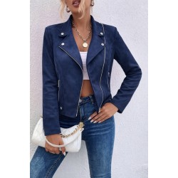 Women' S Long-sleeved, Collared, Front-zip Cropped Suede Jacket, 31549