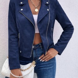 Kadın Uzun Kollu Yakalı önden Fermuarlı Kısa Süet Ceket, 31549