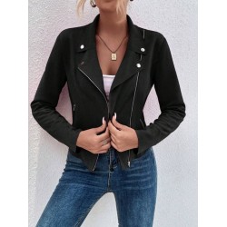 Kadın Uzun Kollu Yakalı önden Fermuarlı Kısa Süet Ceket, 31547