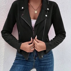 Kadın Uzun Kollu Yakalı önden Fermuarlı Kısa Süet Ceket, 31547 Kadın Uzun Kollu Yakalı önden Fermuarlı Kısa Süet Ceket, 31547