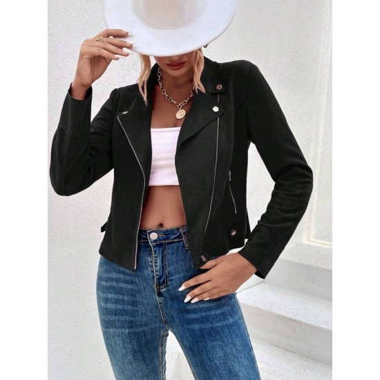 Kadın Uzun Kollu Yakalı önden Fermuarlı Kısa Süet Ceket, 31547 Kadın Uzun Kollu Yakalı önden Fermuarlı Kısa Süet Ceket, 31547