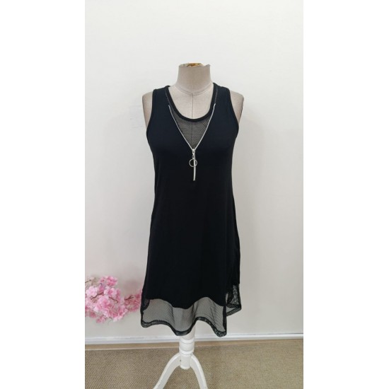 Kadın Askılı Yuvarlak Yaka Fermuarlı Tül Detaylı Kısa Viskon Elbise , 31555 Kadın Askılı Yuvarlak Yaka Fermuarlı Tül Detaylı Kısa Viskon Elbise , 31555