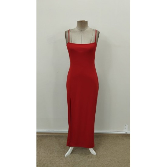 Kadın Ip Askılı Yandan Yırtmaçlı Uzun Dalgıç Elbise , 31565