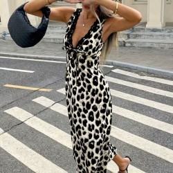 Kadın Askılı Derin V Dantelli Yakalı Bağcıklı Süprem Uzun Elbise , 31559