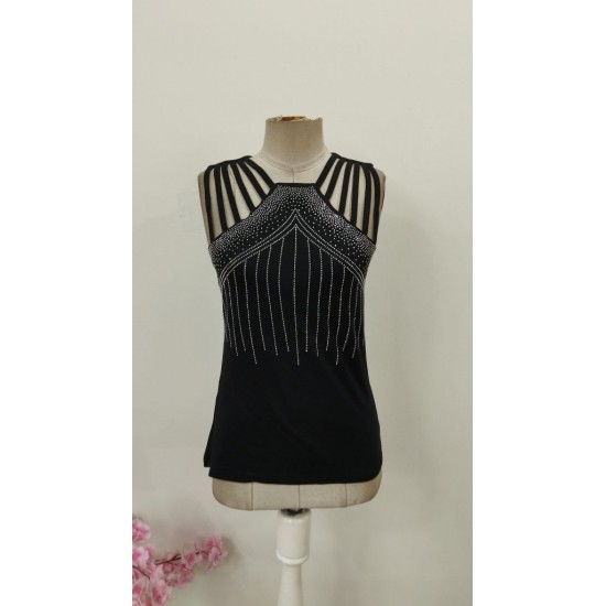 Kadın Omuzlardan Askı şerit Detaylı Taşlı Viskon Bluz , 31558 Kadın Omuzlardan Askı şerit Detaylı Taşlı Viskon Bluz , 31558