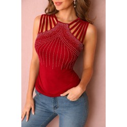 Kadın Omuzlardan Askı şerit Detaylı Taşlı Viskon Bluz , 31556