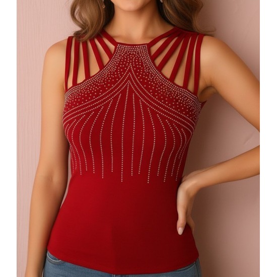 Kadın Omuzlardan Askı şerit Detaylı Taşlı Viskon Bluz , 31556 Kadın Omuzlardan Askı şerit Detaylı Taşlı Viskon Bluz , 31556