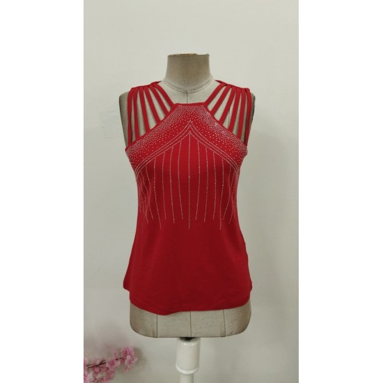 Kadın Omuzlardan Askı şerit Detaylı Taşlı Viskon Bluz , 31556 Kadın Omuzlardan Askı şerit Detaylı Taşlı Viskon Bluz , 31556