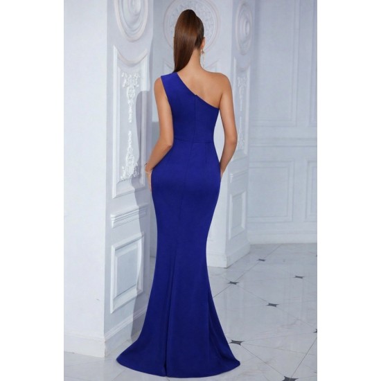 Kadın Tek Omuzdan Askılı Derin Yırtmaçlı Uzun Ithal Krep Elbise, 31587