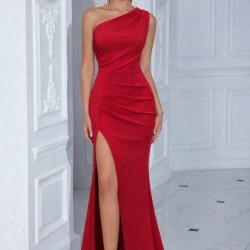 Kadın Tek Omuzdan Askılı Derin Yırtmaçlı Uzun Ithal Krep Elbise, 31586 Kadın Tek Omuzdan Askılı Derin Yırtmaçlı Uzun Ithal Krep Elbise, 31586