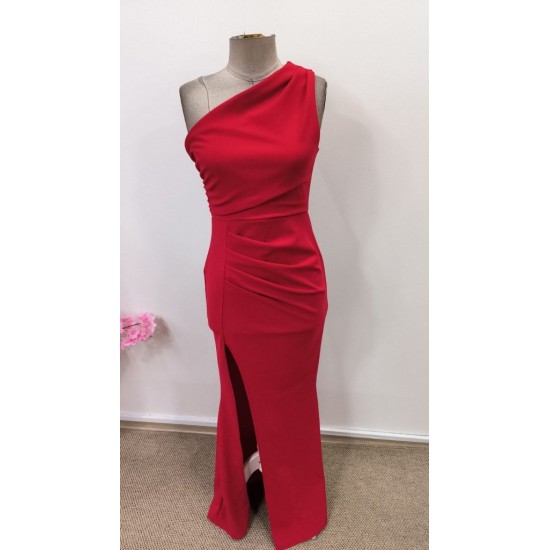 Kadın Tek Omuzdan Askılı Derin Yırtmaçlı Uzun Ithal Krep Elbise, 31586