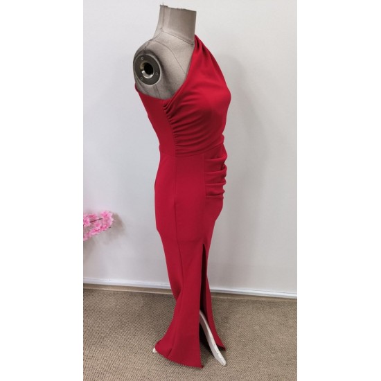 Kadın Tek Omuzdan Askılı Derin Yırtmaçlı Uzun Ithal Krep Elbise, 31586