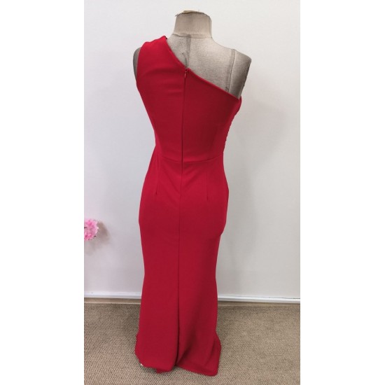 Kadın Tek Omuzdan Askılı Derin Yırtmaçlı Uzun Ithal Krep Elbise, 31586