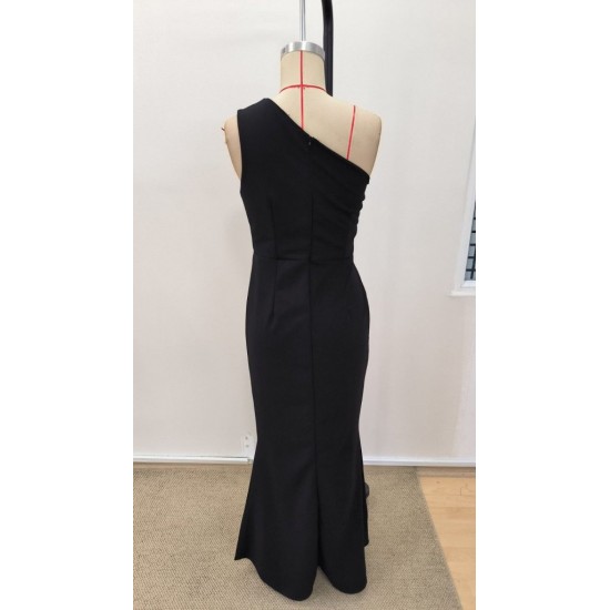 Kadın Tek Omuzdan Askılı Derin Yırtmaçlı Uzun Ithal Krep Elbise, 31584