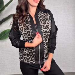 Kadın Uzun Kollu önden Fermuarlı Leopar Desenli Viskon Iki Iplik Bluz Ve Pantolon Ikili Takım , 31579