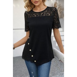 Kadın Kısa Kollu Dantel Detaylı Yandan Düğmeli Waffle Bluz , 31574 Kadın Kısa Kollu Dantel Detaylı Yandan Düğmeli Waffle Bluz , 31574