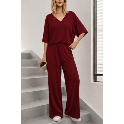 Kadın Kısa Kollu V Yakalı Viskon Bluz Ve Pantolon Ikili Takım , 31573