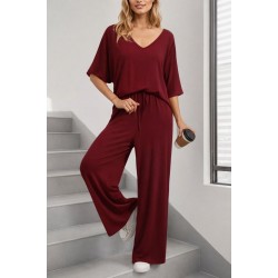Kadın Kısa Kollu V Yakalı Viskon Bluz Ve Pantolon Ikili Takım , 31573