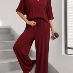 Kadın Kısa Kollu V Yakalı Viskon Bluz Ve Pantolon Ikili Takım , 31573 Kadın Kısa Kollu V Yakalı Viskon Bluz Ve Pantolon Ikili Takım , 31573