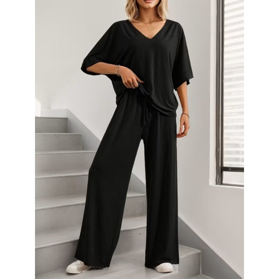 Kadın Kısa Kollu V Yakalı Viskon Bluz Ve Pantolon Ikili Takım , 31570 Kadın Kısa Kollu V Yakalı Viskon Bluz Ve Pantolon Ikili Takım , 31570