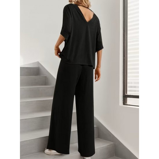 Kadın Kısa Kollu V Yakalı Viskon Bluz Ve Pantolon Ikili Takım , 31570 Kadın Kısa Kollu V Yakalı Viskon Bluz Ve Pantolon Ikili Takım , 31570