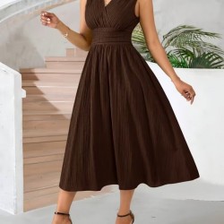 Kadın Askılı Kruvaze V Yakalı Beli Lastikli Midi Bürümcük Elbise, 31608 Kadın Askılı Kruvaze V Yakalı Beli Lastikli Midi Bürümcük Elbise, 31608