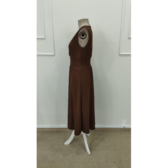 Kadın Askılı Kruvaze V Yakalı Beli Lastikli  Midi Bürümcük Elbise, 31608