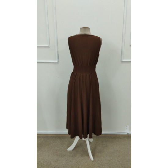 Kadın Askılı Kruvaze V Yakalı Beli Lastikli  Midi Bürümcük Elbise, 31608