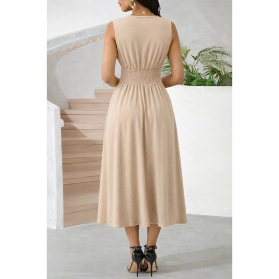 Kadın Askılı Kruvaze V Yakalı Beli Lastikli  Midi Bürümcük Elbise, 31607