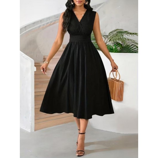 Kadın Askılı Kruvaze V Yakalı Beli Lastikli Midi Bürümcük Elbise, 31605 Kadın Askılı Kruvaze V Yakalı Beli Lastikli Midi Bürümcük Elbise, 31605