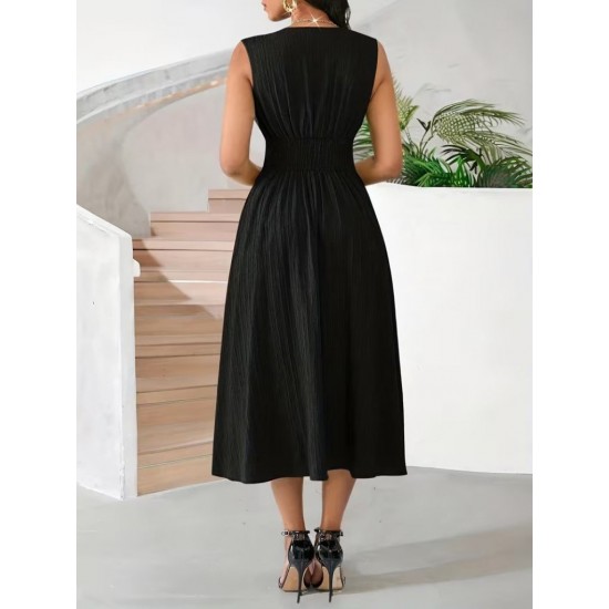 Kadın Askılı Kruvaze V Yakalı Beli Lastikli Midi Bürümcük Elbise, 31605 Kadın Askılı Kruvaze V Yakalı Beli Lastikli Midi Bürümcük Elbise, 31605