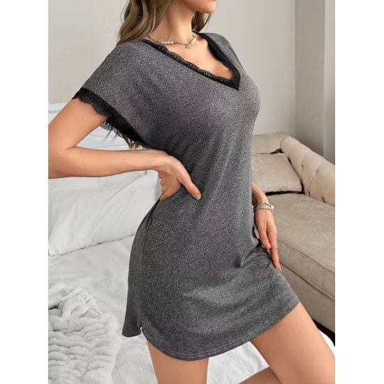 Kadın Kısa Kollu V Yakalı Kısa Viskon Gecelik, 31604