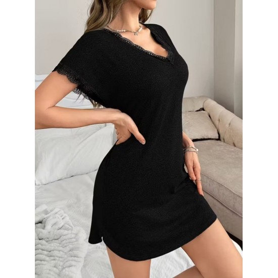 Kadın Kısa Kollu V Yakalı Kısa Viskon Gecelik, 31602 Kadın Kısa Kollu V Yakalı Kısa Viskon Gecelik, 31602