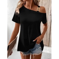 Kadın Kısa Kollu Tek Askı Detaylı Tokalı Viskon Bluz, 31601