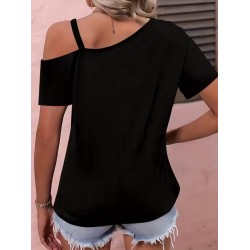 Kadın Kısa Kollu Tek Askı Detaylı Tokalı Viskon Bluz, 31601 Kadın Kısa Kollu Tek Askı Detaylı Tokalı Viskon Bluz, 31601