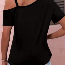 Kadın Kısa Kollu Tek Askı Detaylı Tokalı Viskon Bluz, 31601 Kadın Kısa Kollu Tek Askı Detaylı Tokalı Viskon Bluz, 31601