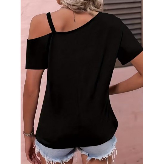 Kadın Kısa Kollu Tek Askı Detaylı Tokalı Viskon Bluz, 31601