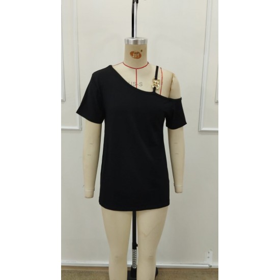 Kadın Kısa Kollu Tek Askı Detaylı Tokalı Viskon Bluz, 31601