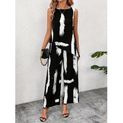 Kadın Kolsuz Bisiklet Yaka Desenli Bluz Ve Pantolon Ikili Takım , 31600