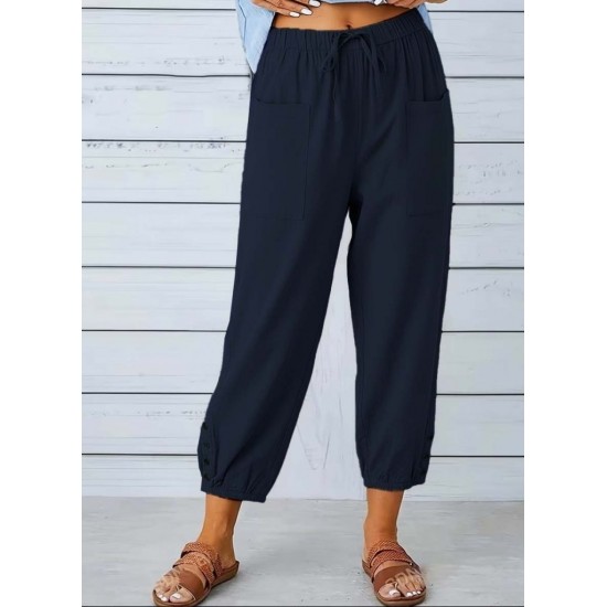 Kadın Beli Lastikli Bağcıklı Düğme Detaylı Pantolon , 31599